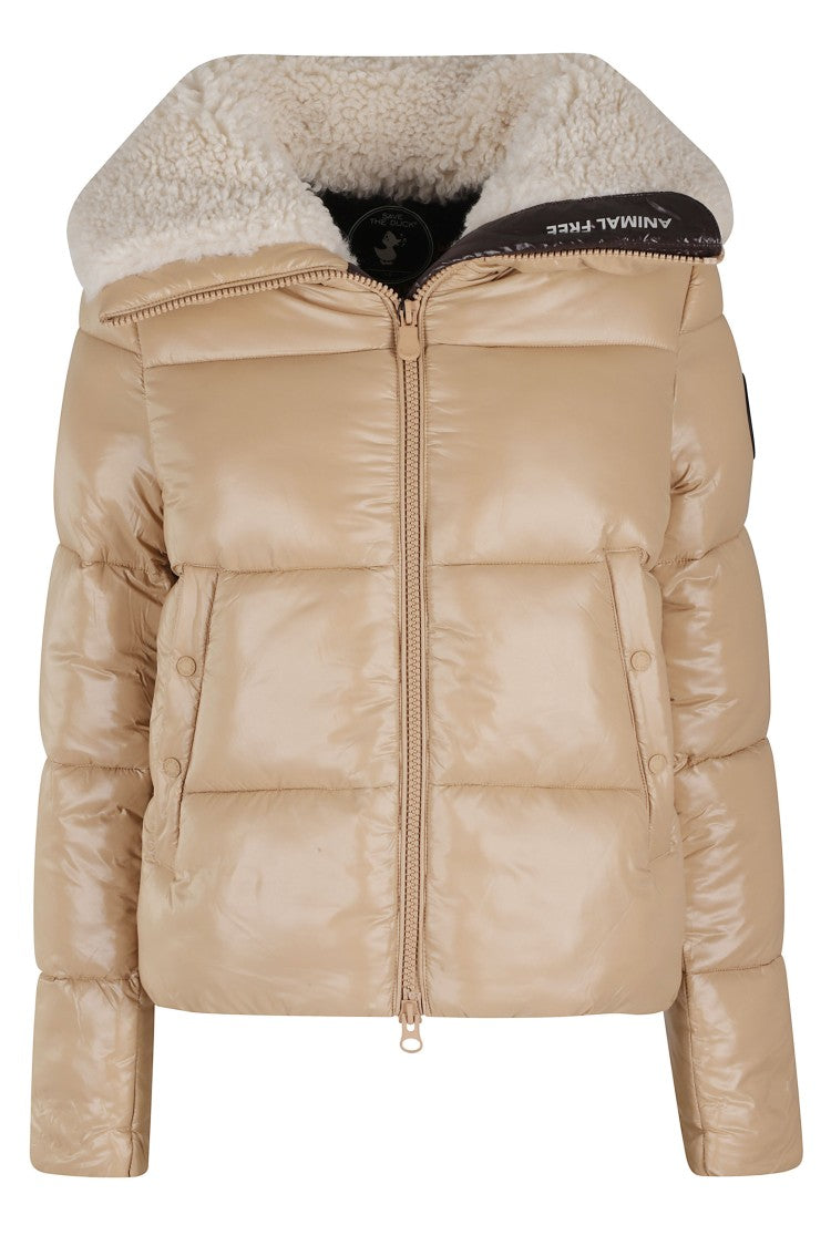 Save The Duck Shiny Quilted Down Jacket With Shearling Collar