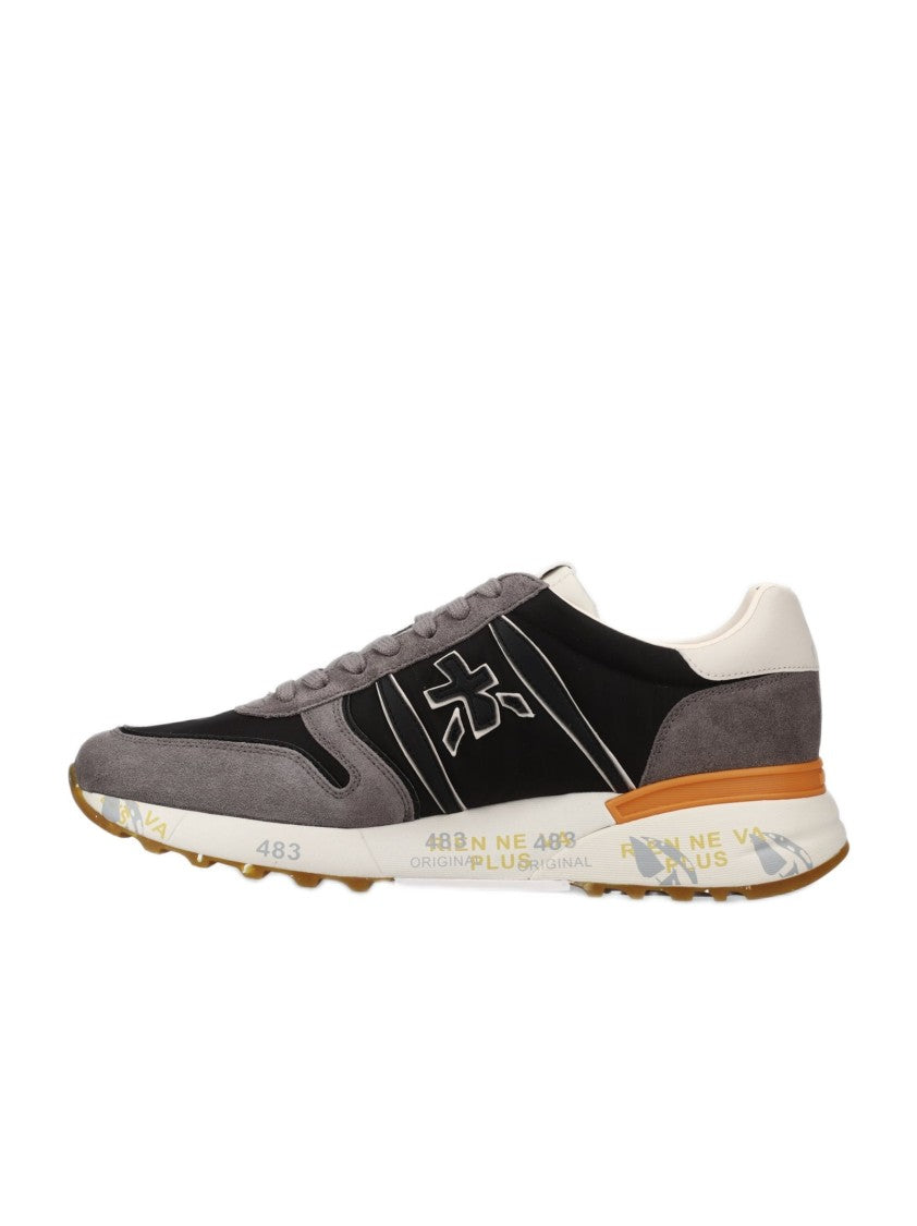 Premiata Ergonomic Grey Suede And Nylon Sneakers With Distinctive Logo