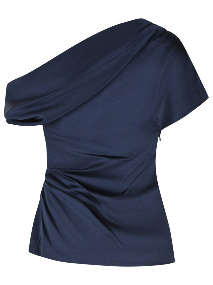Simkhai Draped Asymmetrical One-Shoulder Navy Top