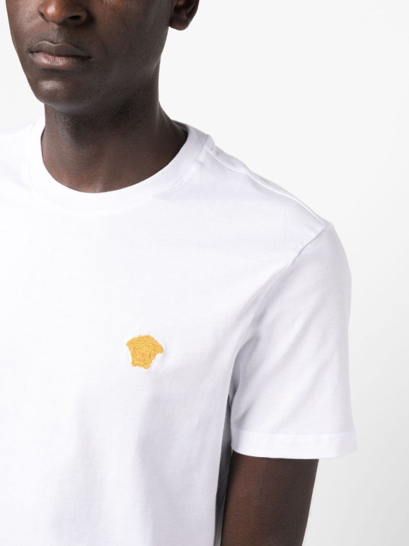 Versace White Regular Fit Embroidered Emblem T-Shirt