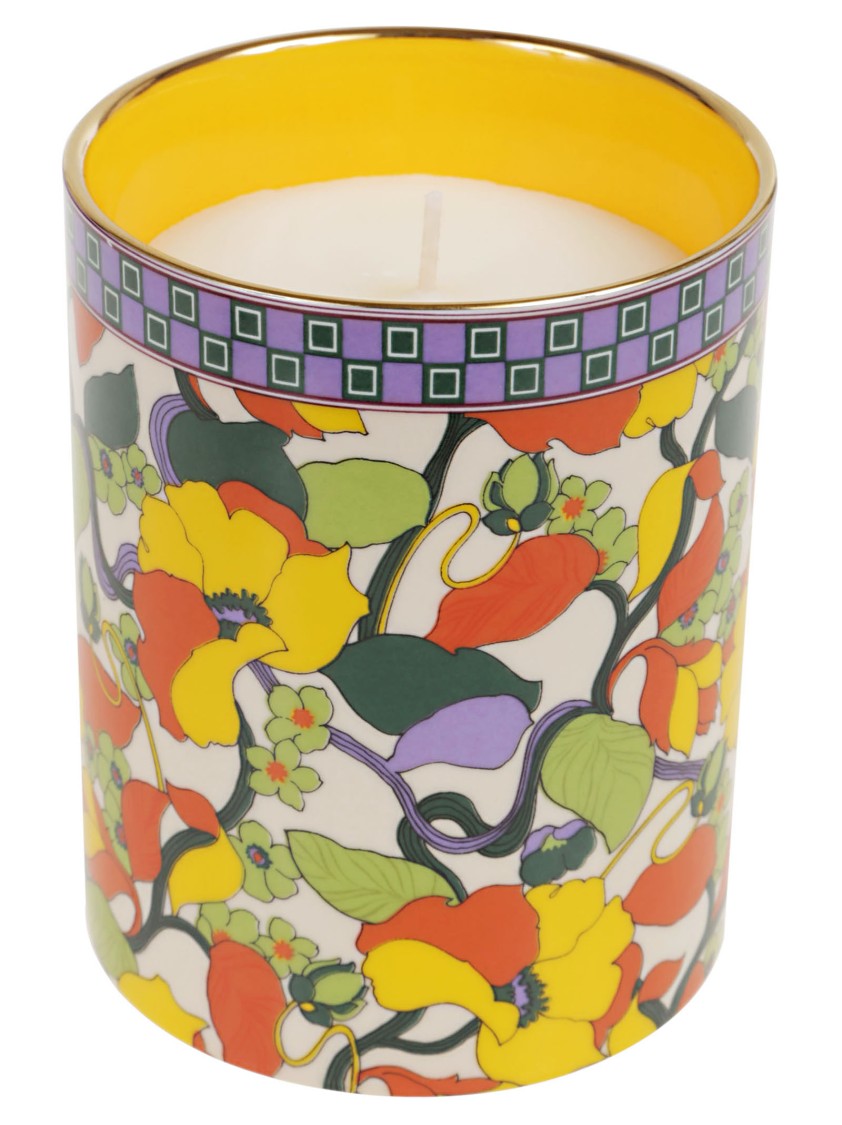 La Double J Floral-Design Ceramic Candle With Glossy Finish
