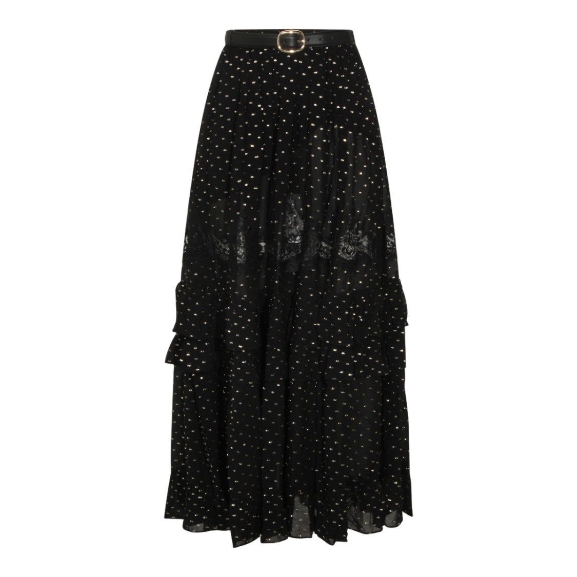 Self-Portrait Flowy Black Maxi Skirt With Lace Detailing