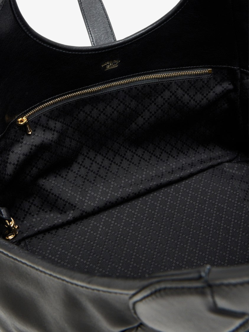 Gucci Black Mercato Structured Leather Gold Clasp Handbag