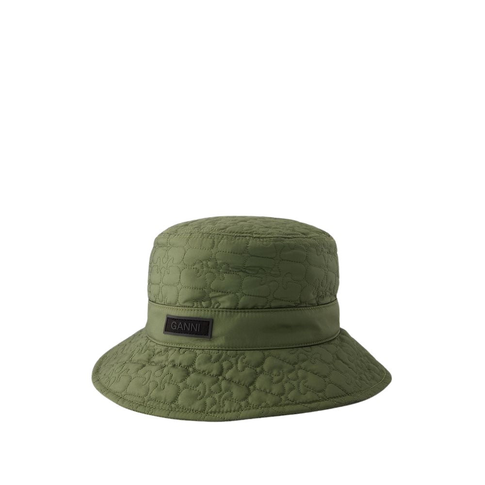Ganni Quilted Tech Bucket Hat - Synthetic - Khaki