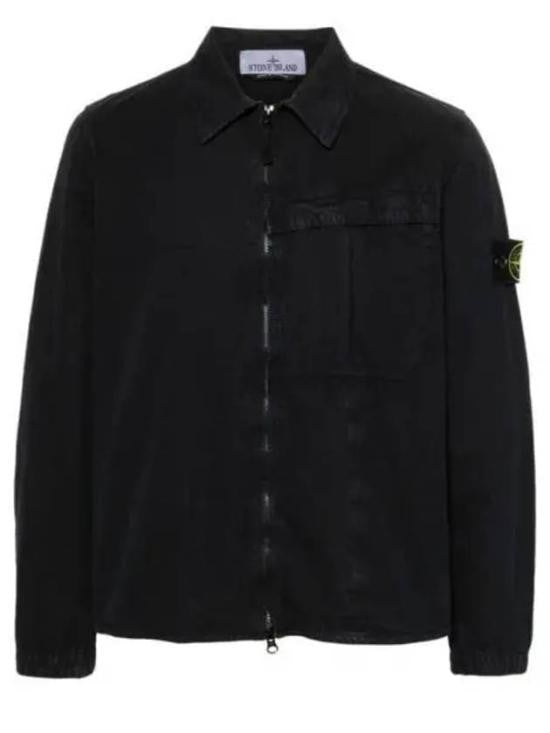 Stone Island Minimalistic Black Jacket With Classic Collar And Distinctive Patch