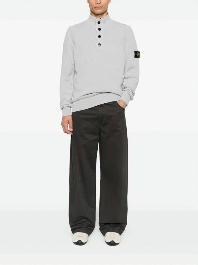 Stone Island Knitted Turtleneck Sweater With Ribbed Texture And Buttoned Placket