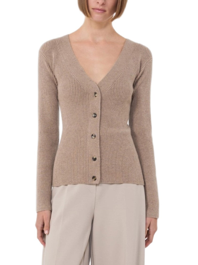 Max Mara Ribbed Knit Cardigan With Deep V-Neckline