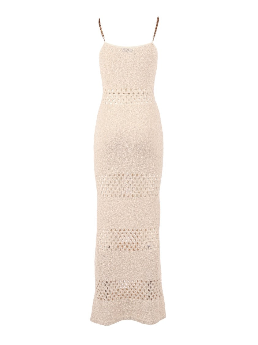 Elisabetta Franchi Fitted Midi Dress With Chain Straps And Patch Pockets