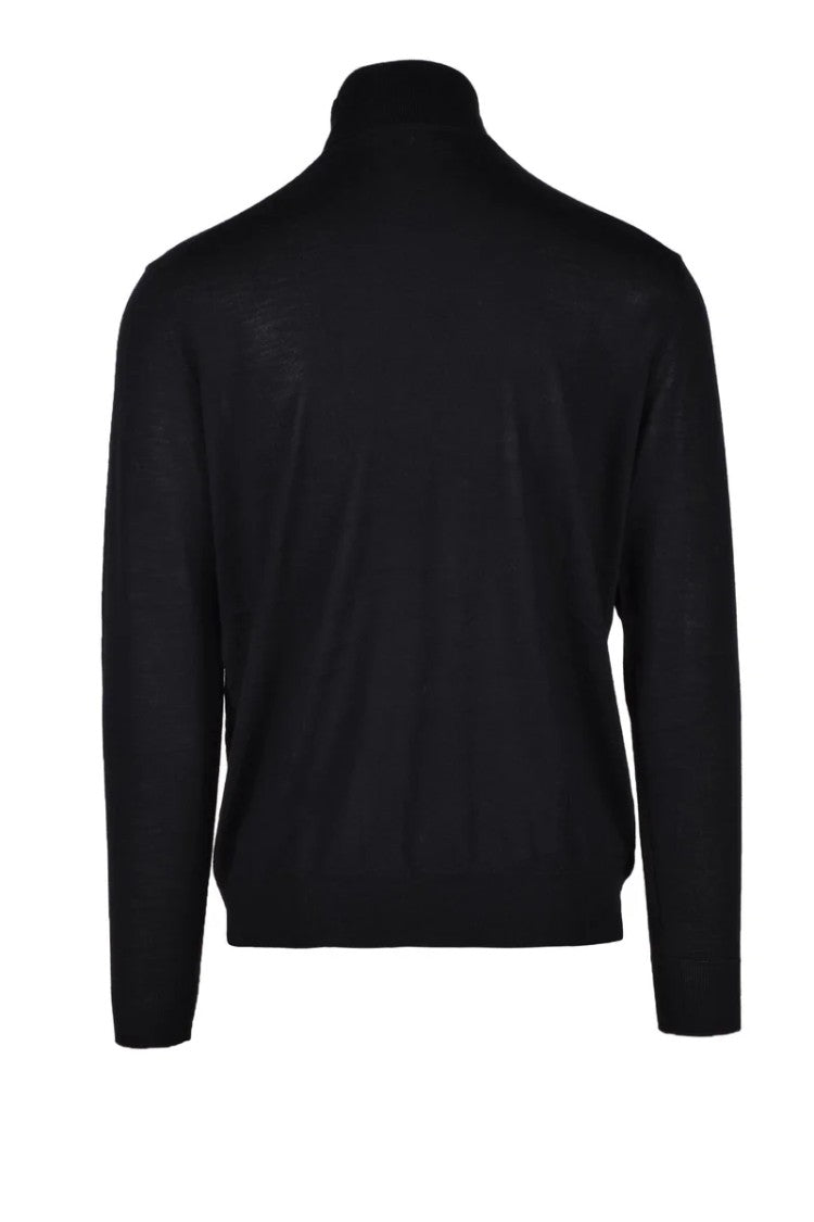 Fama Black Mock-Neck Wool-Blend Sweater