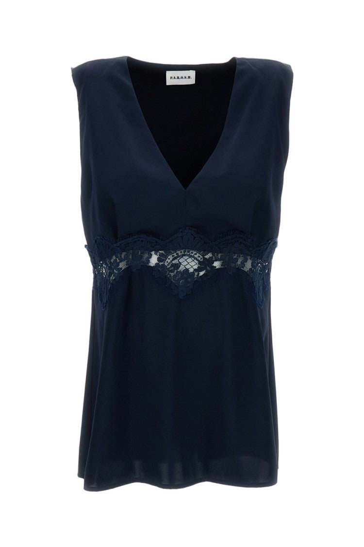 Parosh V-Neck Sleeveless Top With Lace Insert