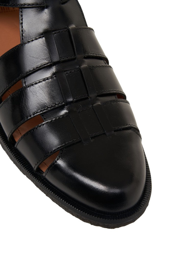 Billi Bi Handcrafted Black Leather Sandals With Cut-Out Details