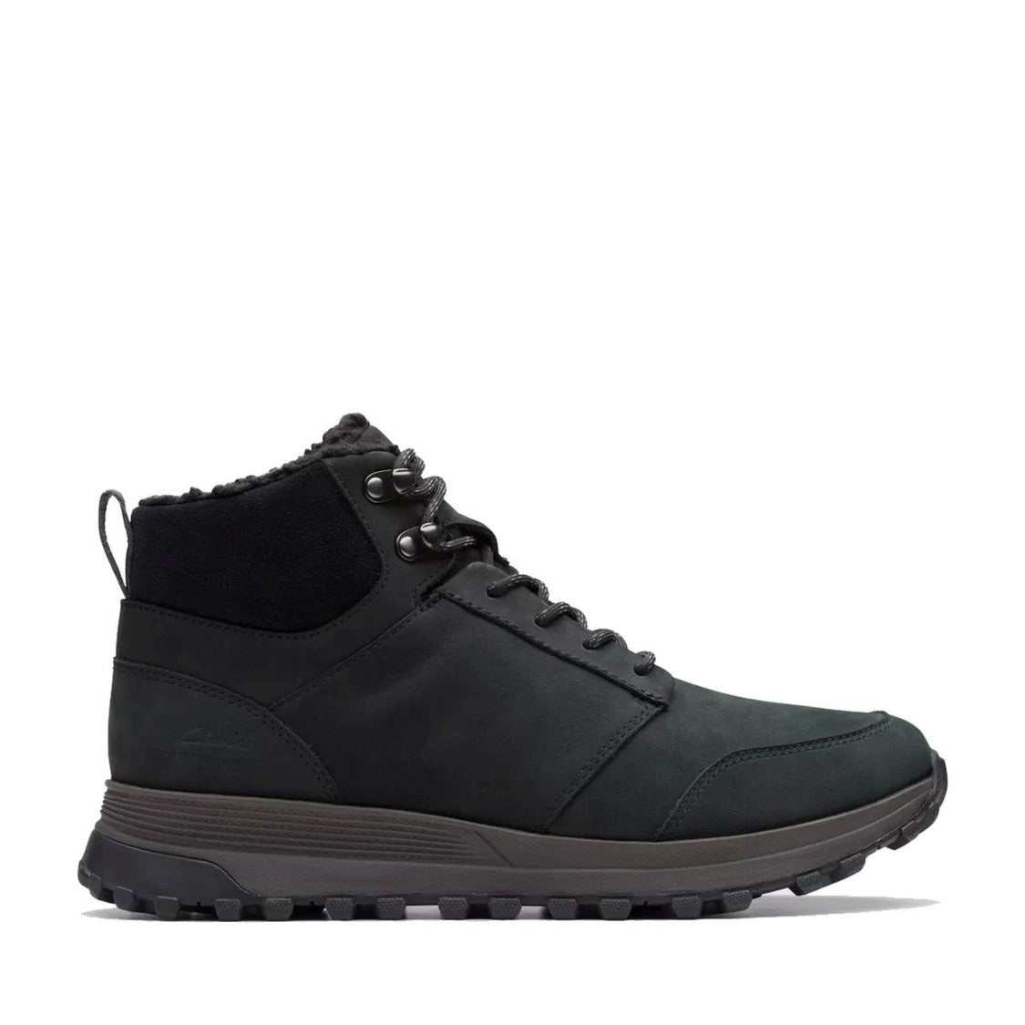 Clarks Trek Up Black Fleece-Lined Nubuck Wedge Boots