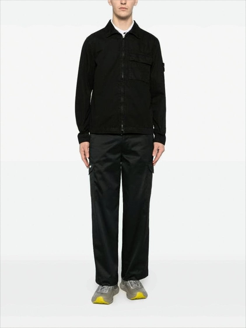 Stone Island Minimalist Black Cotton Casual Jacket With Front Zipper