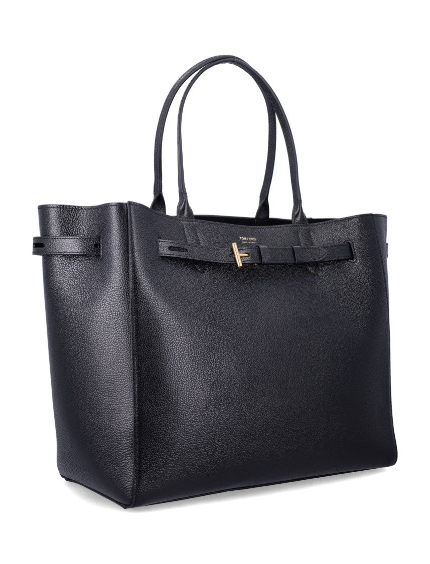 Tom Ford Architectural Black Hammered Leather Audrey Large Tote