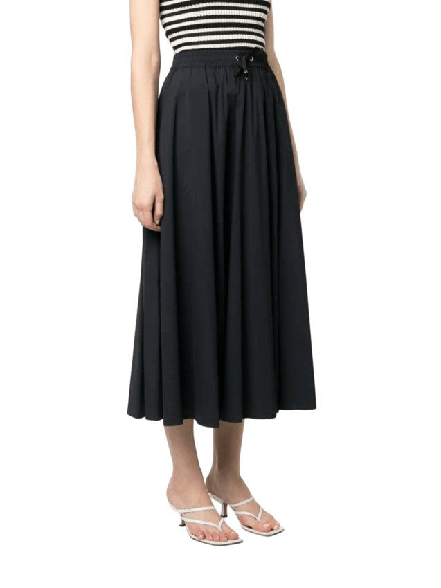 Herno Flowing Black Midi Skirt With Elastic Waistband