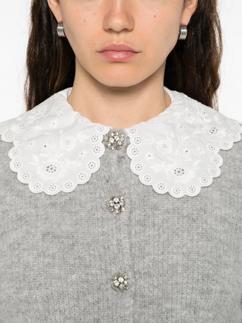 Self-Portrait Light Gray Jeweled Button Cardigan