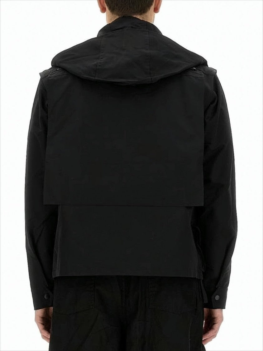South2 West8 Structured Black Utility Jacket With Layered Design