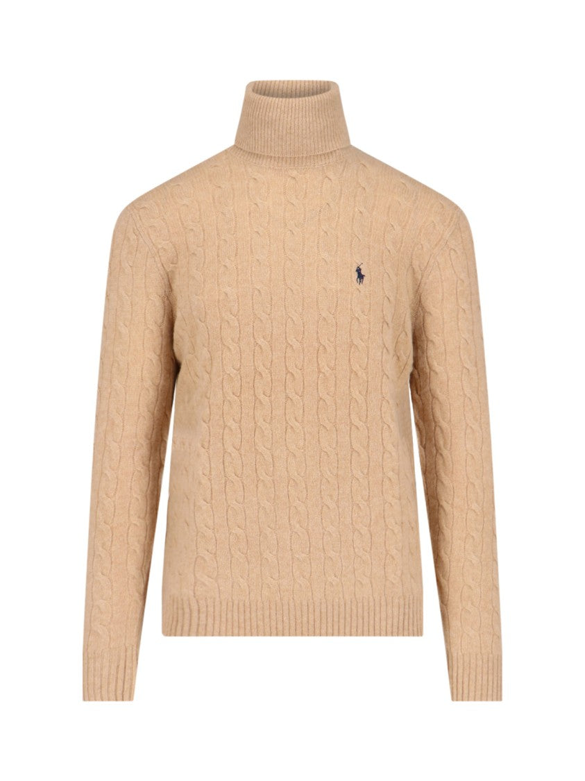 Polo Ralph Lauren Cable Knit Turtleneck Sweater With Embroidered Logo