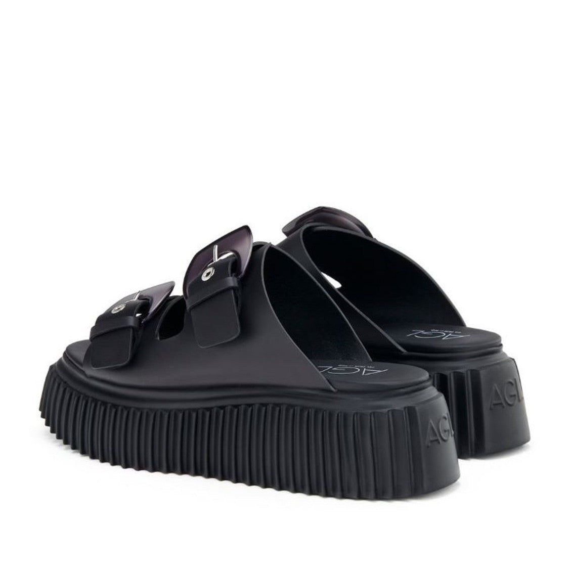 Agl Black Agatha Leather Ridged Wedge Slippers
