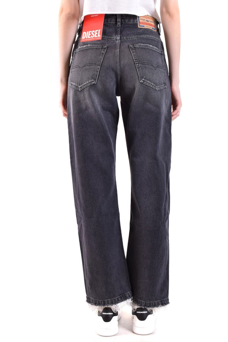 Diesel Wide-Leg Jeans With Frayed Hem And Signature Branding