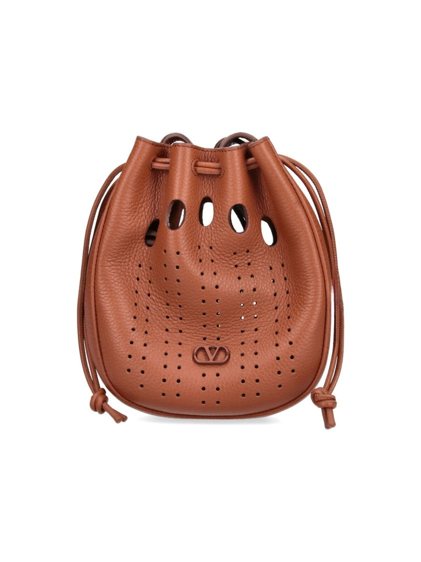 Valentino Garavani Brown Vlogo Signature Perforated Leather Pouch