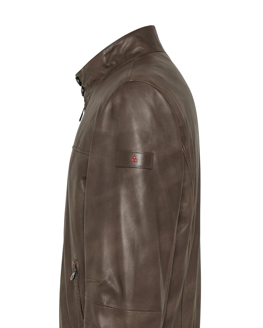 Peuterey Vintage-Effect Brown Leather Bomber Jacket