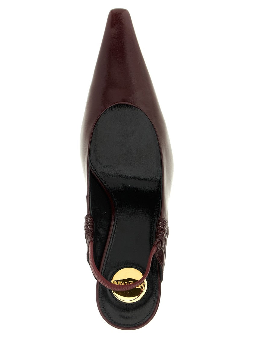 Saint Laurent Burgundy Smooth Leather Slingback With Elongated Square Toe