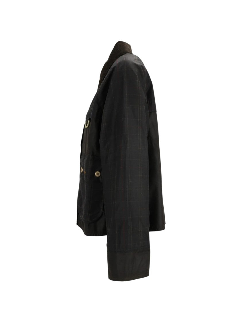 Barbour Waxed Tartan Jacket With Corduroy Collar And Boxy Silhouette