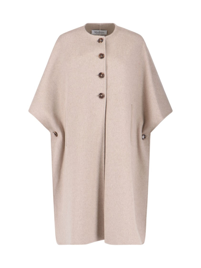 Max Mara Beige Cashmere Cape With Button Closure And Maxi Back Slit