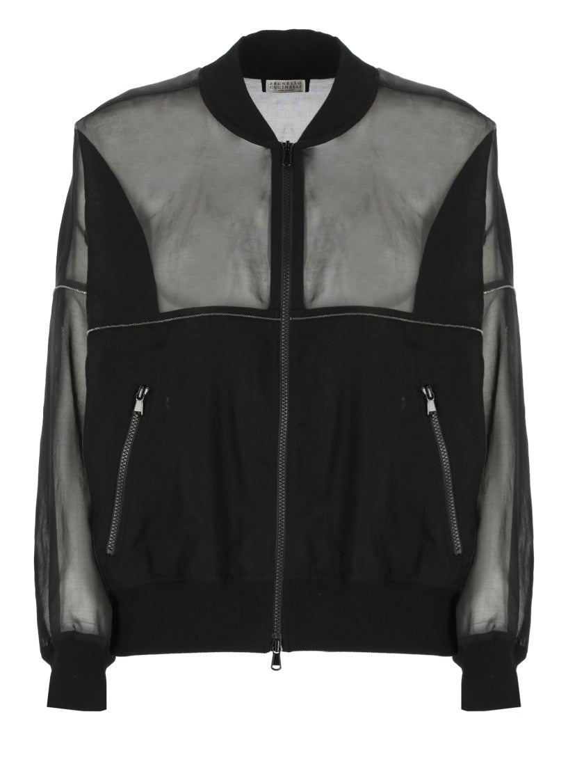 Brunello Cucinelli Black Cotton Bomber Jacket