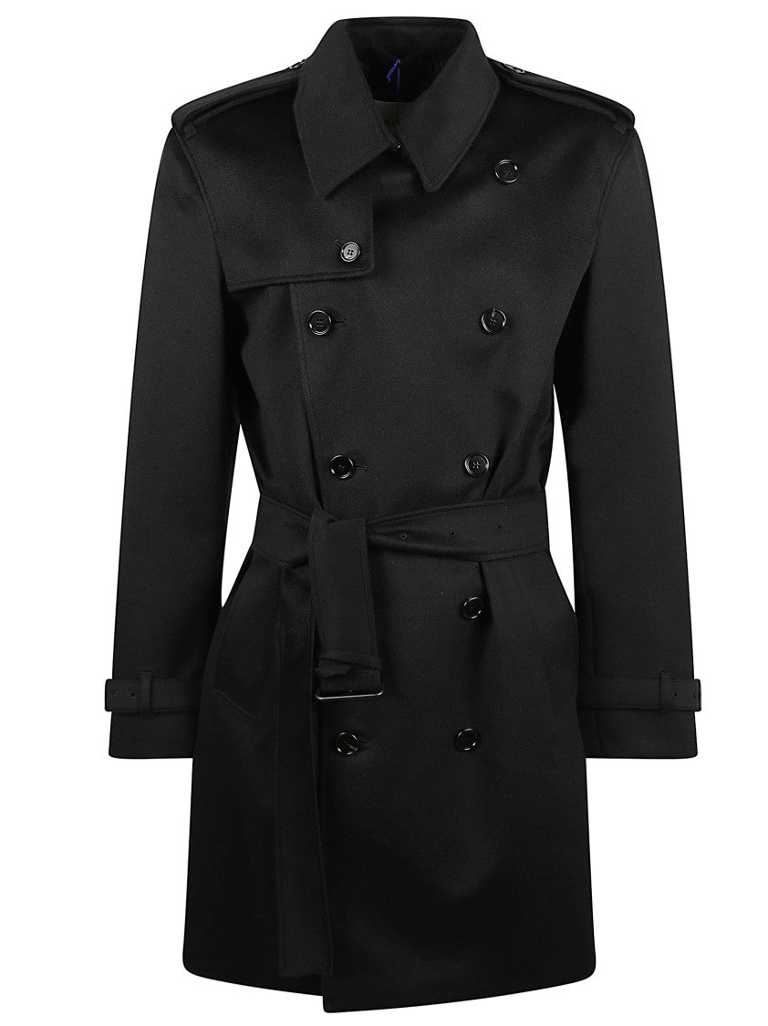Burberry Double-Breasted Black Cashmere Coat With Belted Waist