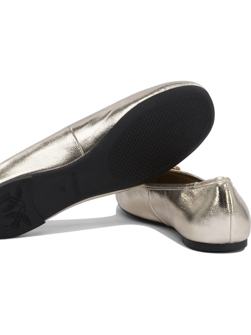 Pinko Metallic Finish Leather Ballerinas
