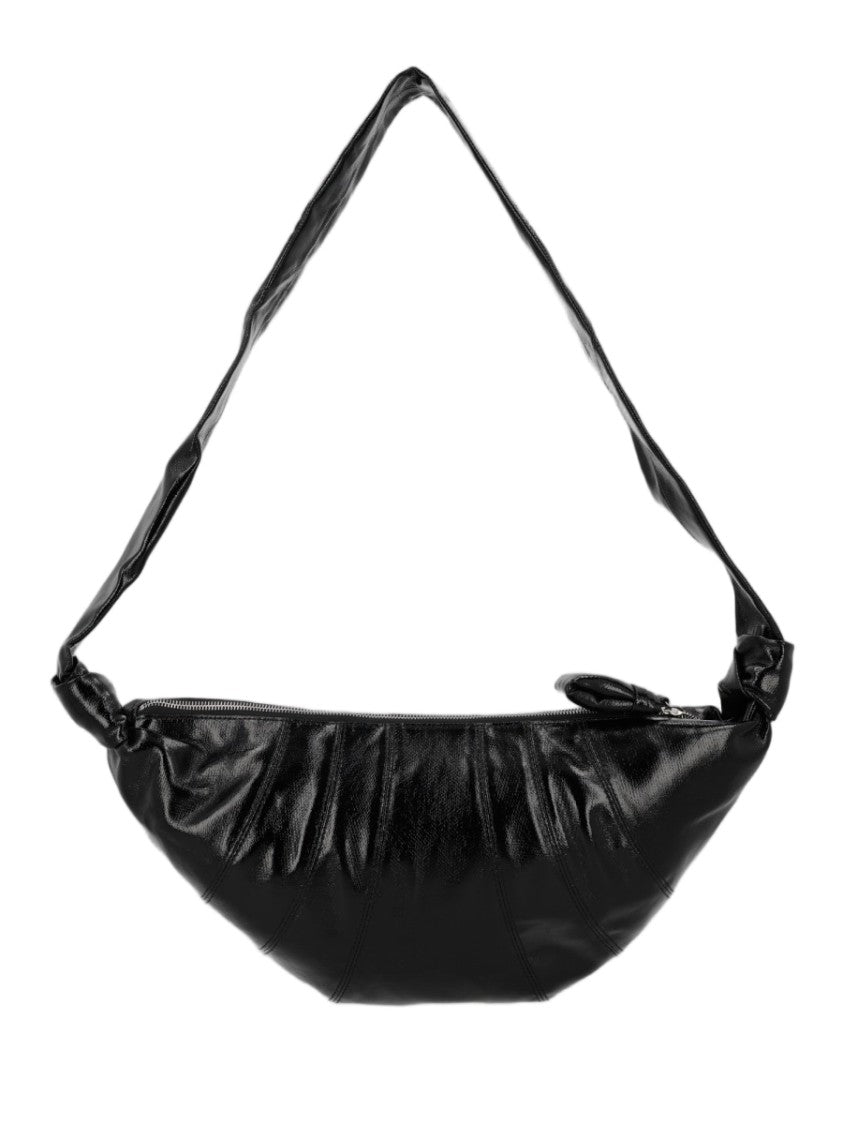 Lemaire Crescent-Shaped Black Cotton Shoulder Bag With Gathered Detailing