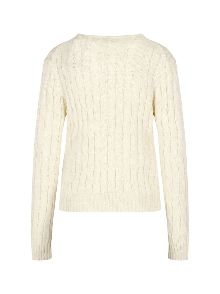 Polo Ralph Lauren White Cable Knit Cropped Cotton Sweater