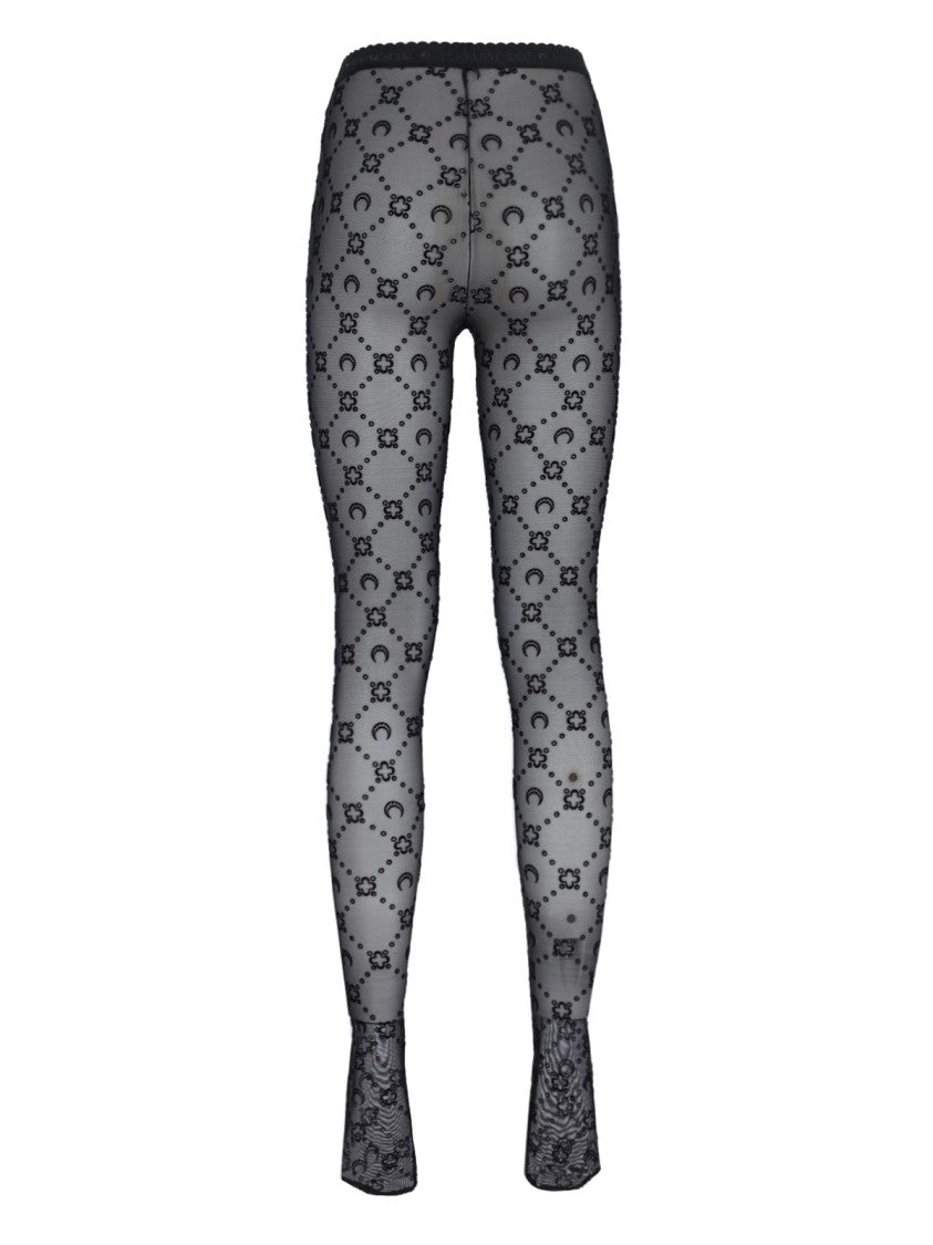Marine Serre High Waist Sheer Tights With Tone-On-Tone Logo Design