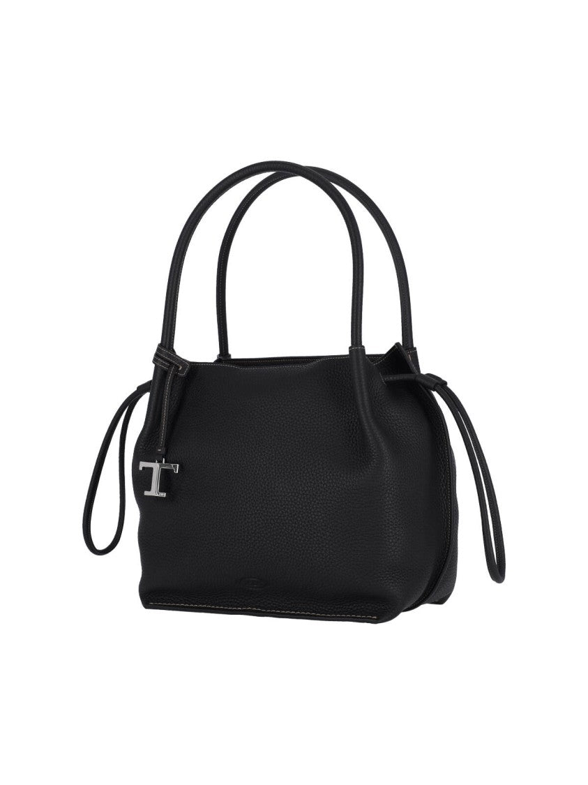 Tod's Structured Black Pebbled Leather Bucket Bag