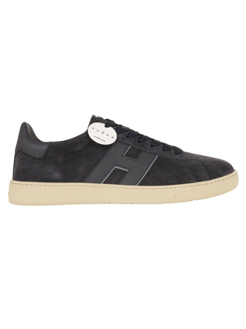 Hogan Midnight Blue Suede Sneakers With Amber Rubber Sole