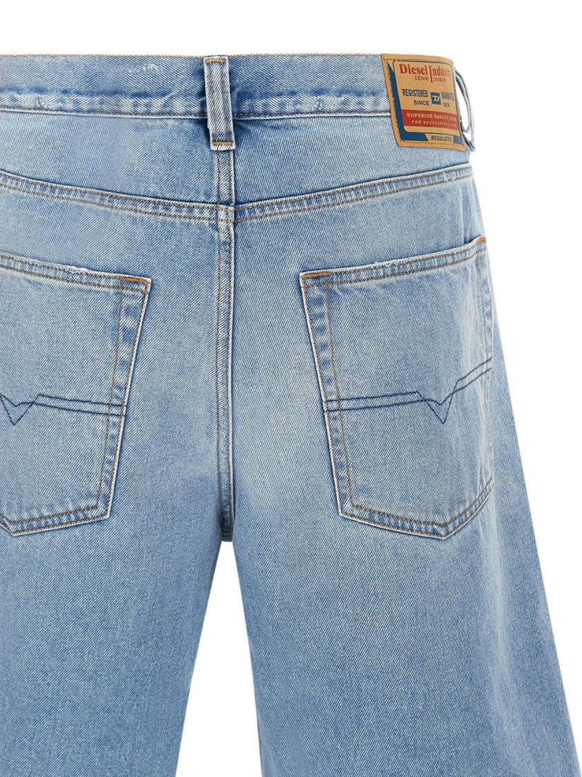 Diesel Light Blue Cotton Distressed Denim Shorts