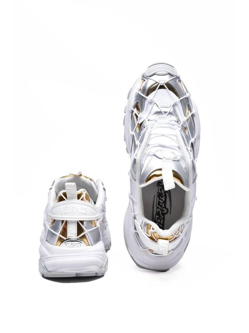 Versace Collection White/Grey Net Overlay Rubber Sneakers