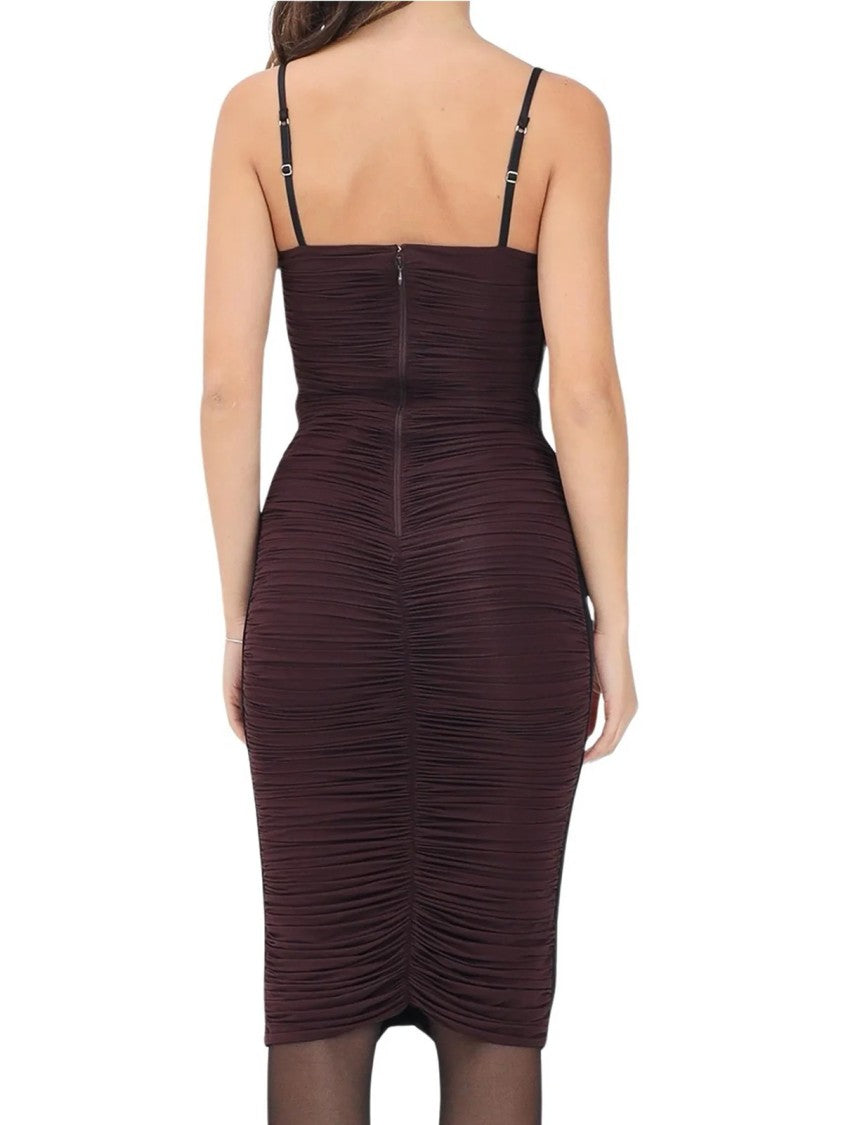 Elisabetta Franchi Ruched Midi Dress With Adjustable Straps And Zipper Closure