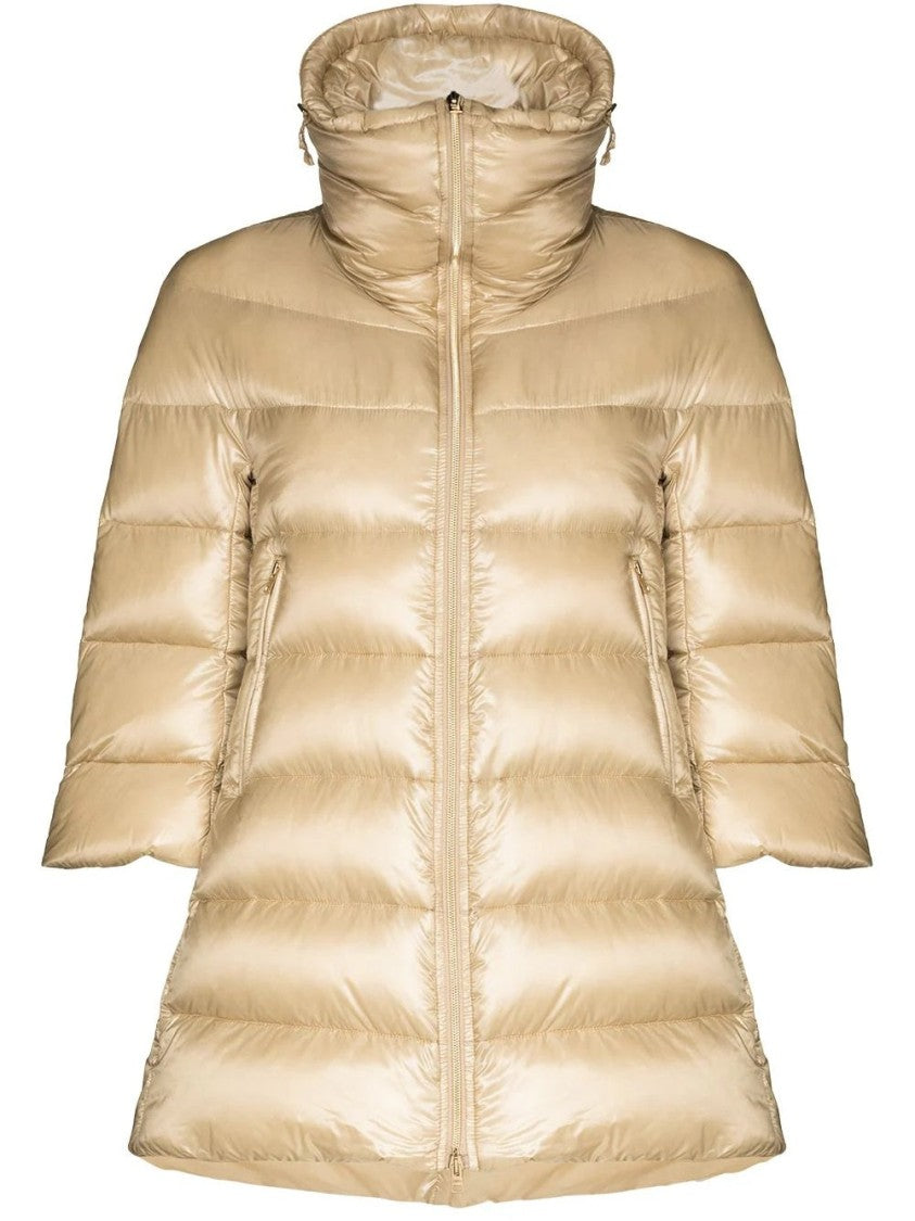 Herno Beige Woven Half Coat With High Collar