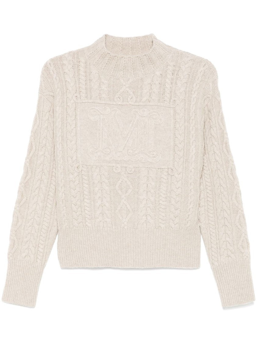 Max Mara Cropped Cable Knit Sweater With High Neckline And Logo Detail