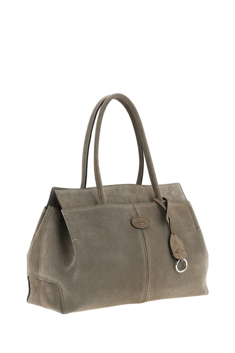 Tod's Grey Medium T-Logo Suede Shopping Bag