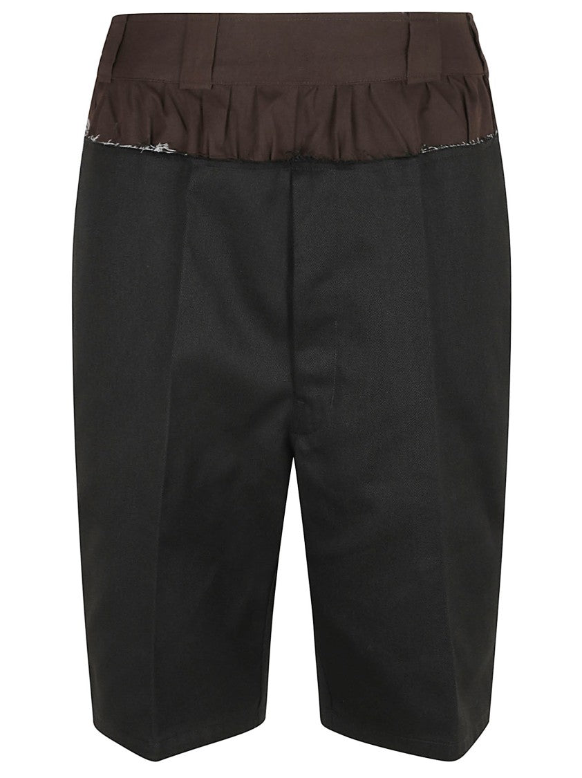 Maison Margiela Tailored Black Shorts With Unique Ruffled Waistband