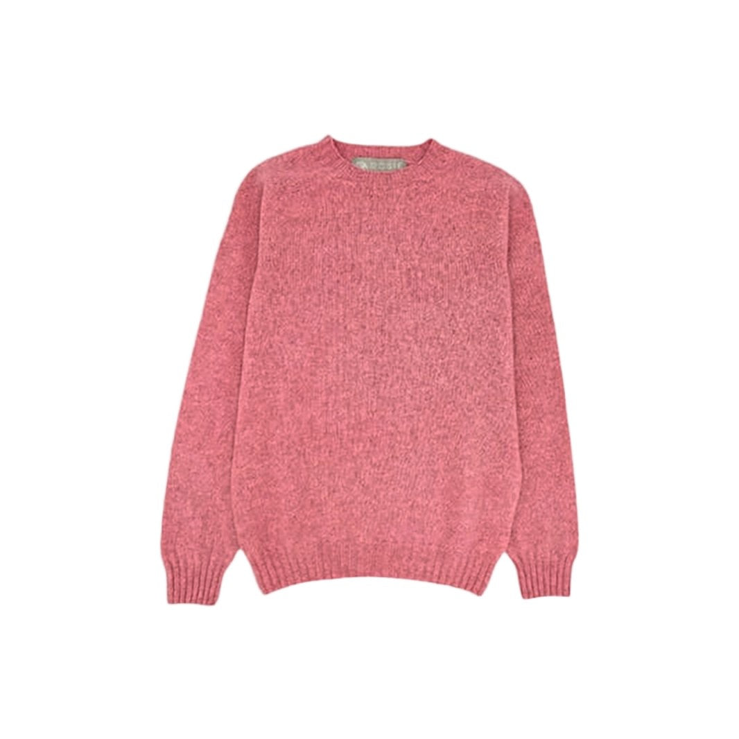 Harley Of Scotland Classic Crew Neck Pink Sweater With Ribbed Cuffs