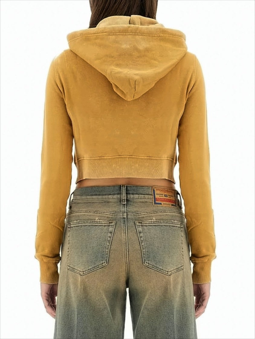 Diesel Cropped Hoodie With Drawstring Hood And Metallic Logo Detail