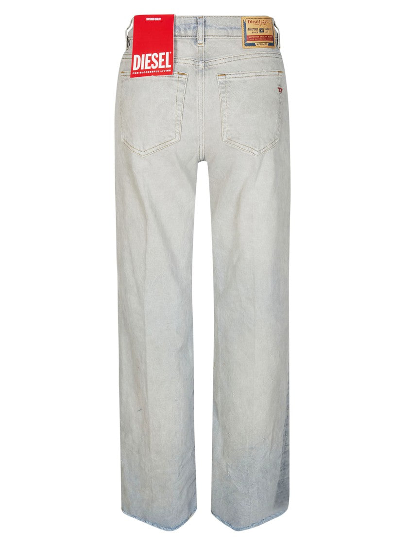 Diesel Light Wash Embroidered Palazzo Jeans