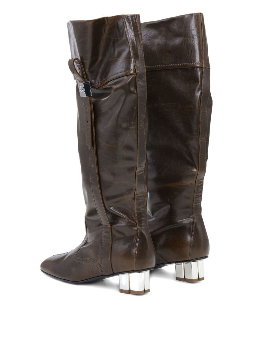 Ganni Slouchy Green Ankle Boots With Pointed Toe