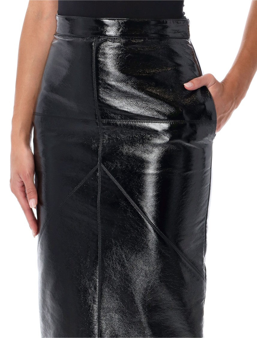 Lanvin Glossy Vinyl Midi Skirt With Geometric Cutouts And Rear Slit