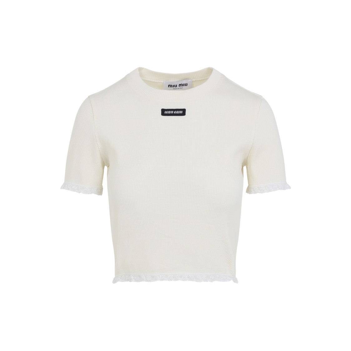 Miu Miu Fitted Nude T-Shirt With Lace Trim